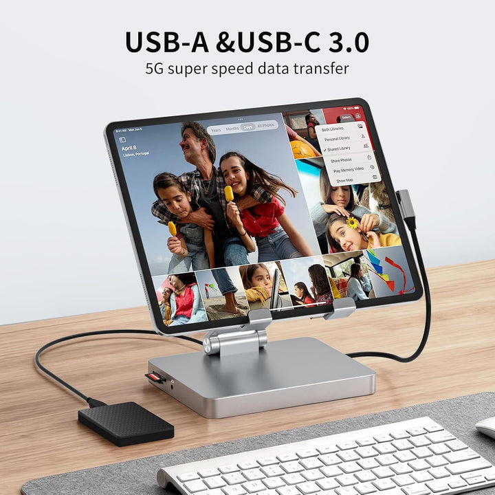 iPad Pro USB C Hub Ständer, 10 in 1 Adapter für iPad Pro M4 M2 M1 iPad Air Dockingstation 4K 60 Hz H