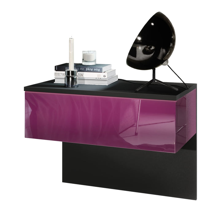 Vladon Nachttisch Sleep ohne LED Beleuchtung, Fronten in Brombeer Hochglanz, Fronten in Brombeer Hoc
