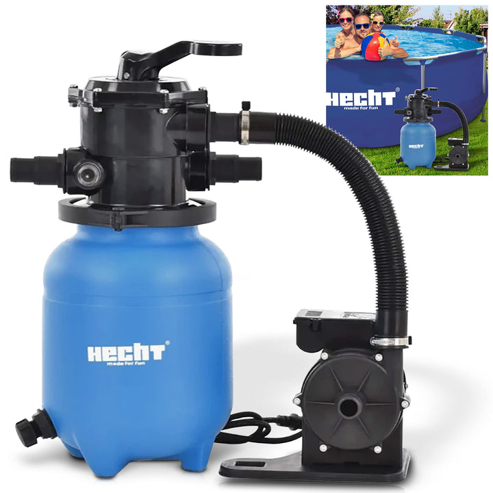 HECHT Sandfilteranlage - Für bis zu 30.000 Liter – 12 kg Sandfilterkessel – 7-Wege Ventil – Poolfilt