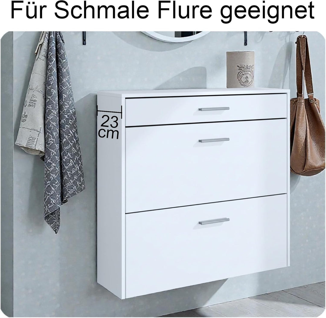 hängender Schuhschrank Roma Air Schmal mit 2 Klappen und 1 Schublade, Platzsparender Schuhkipper Flu