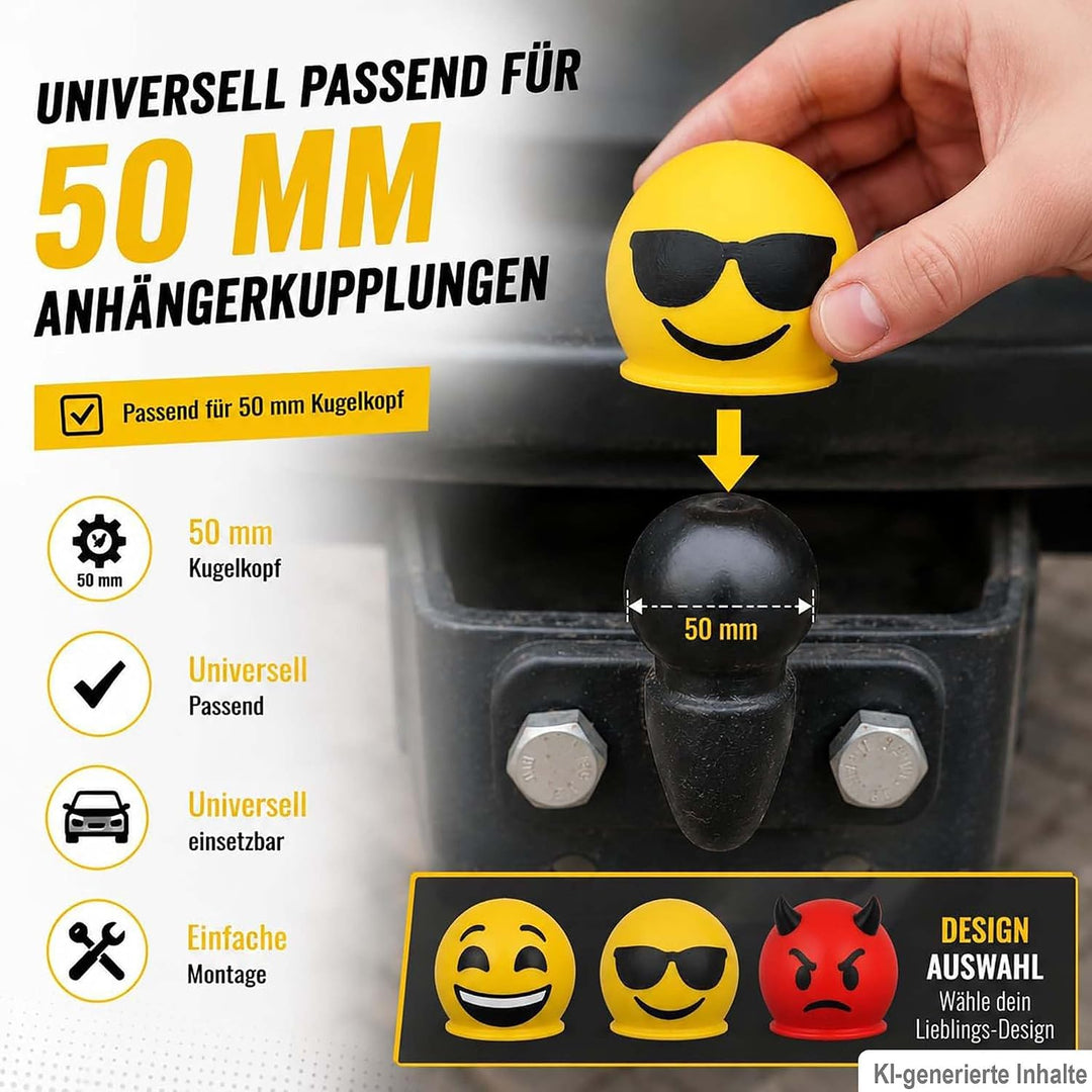 Anhängerkupplung Abdeckung Smiley – Lustige AHK Schutzkappe für 50 mm Kugelkopf – Universal für Auto