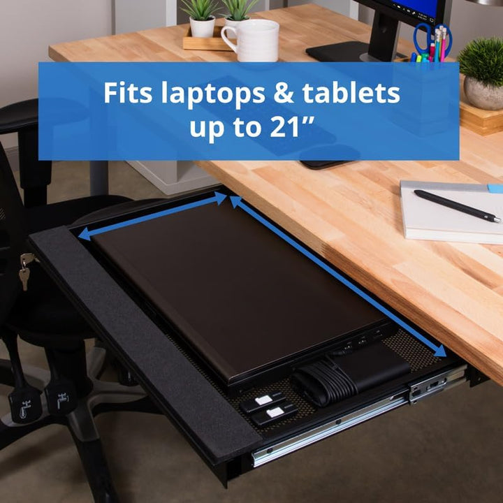 Penn Elcom EX-6171B Laptop-Schublade für Büro, Schule, Zuhause mit Schlüsselschloss Black (21.65" x