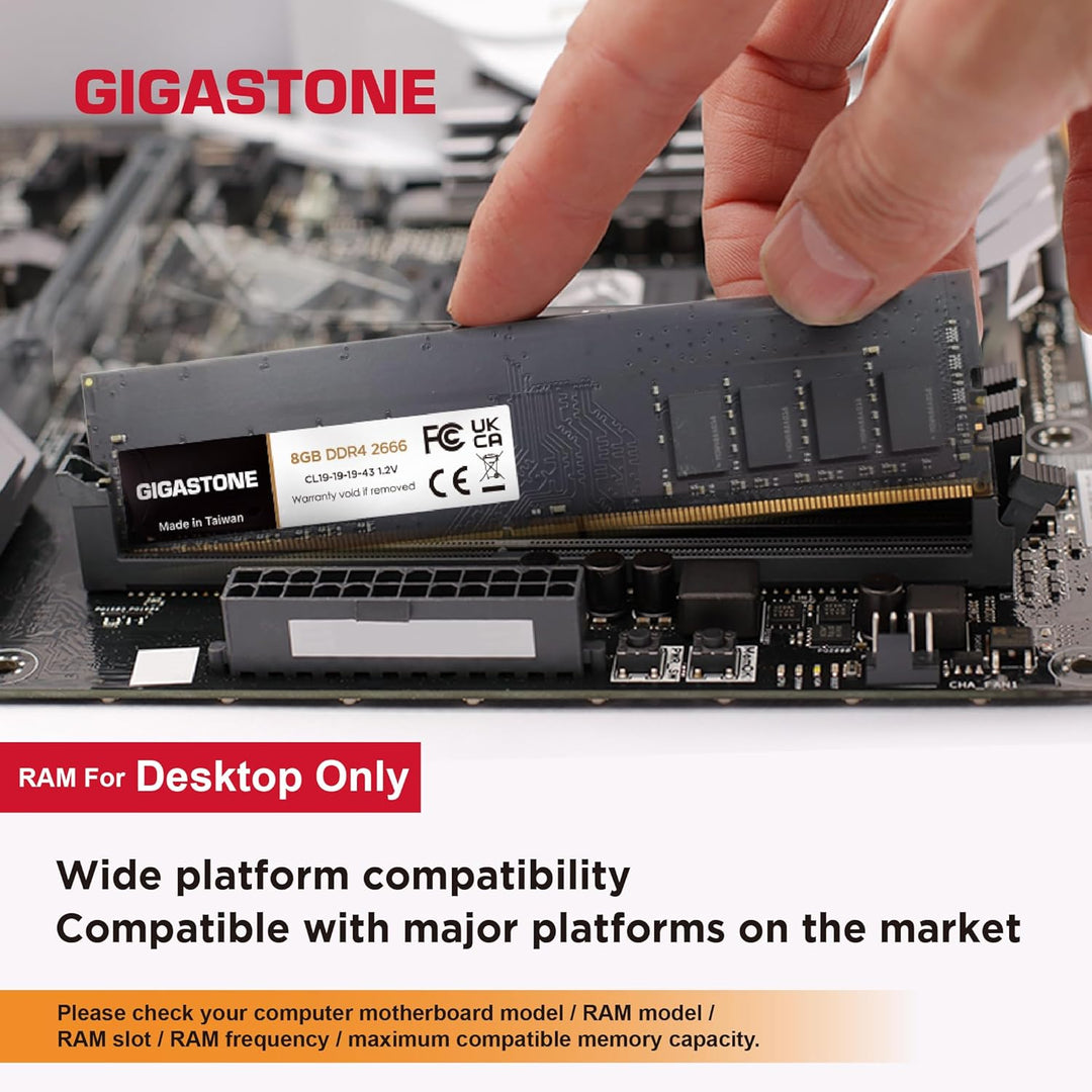 [DDR4 RAM] Gigastone Desktop RAM 32GB (4x8GB) DDR4 Ram 32GB DDR4-2666MHz PC4-21300 CL19 1.2V UDIMM 2