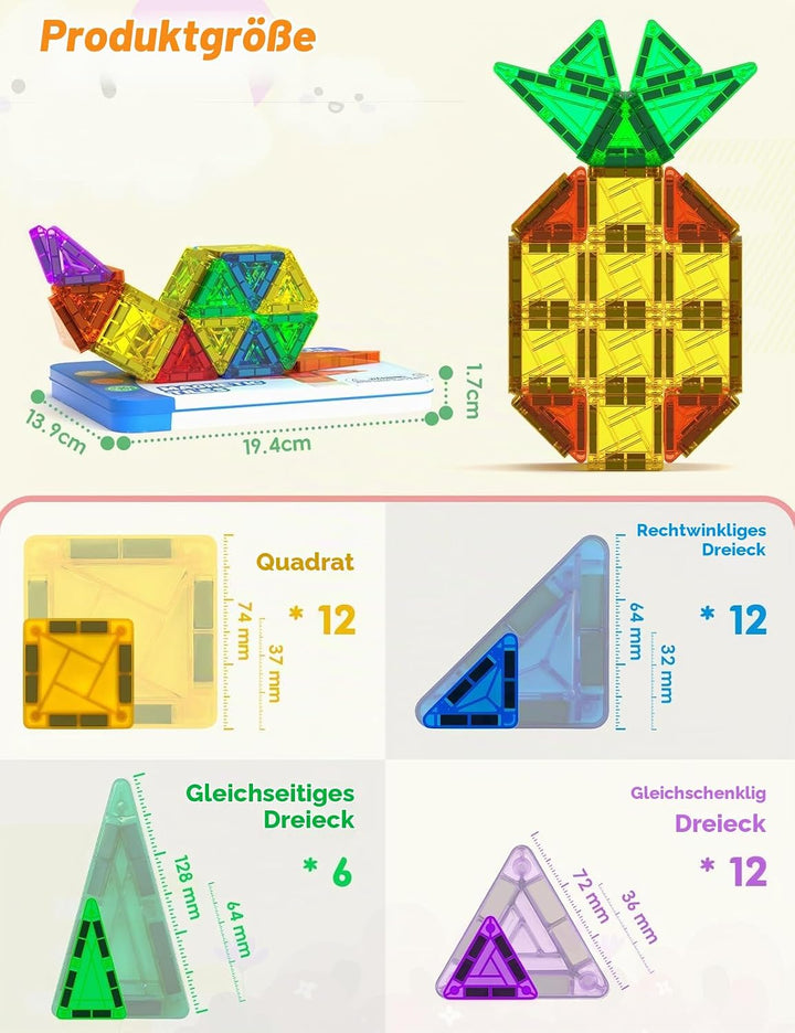 Magnetische Fliesen 42 Stück, Mini Magnetbausteine ReiseSet, Magnetbausteine für Kinder Kreatives Sp