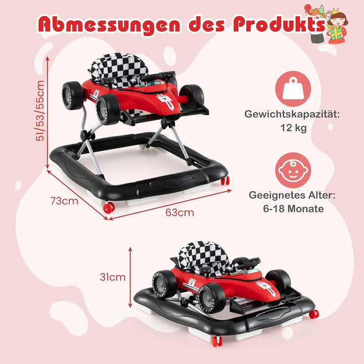 COSTWAY 4 in 1 Lauflernhilfe, Lauflernwagen klappbar mit einstellbarer Höhe, Baby Walker Autoförmig