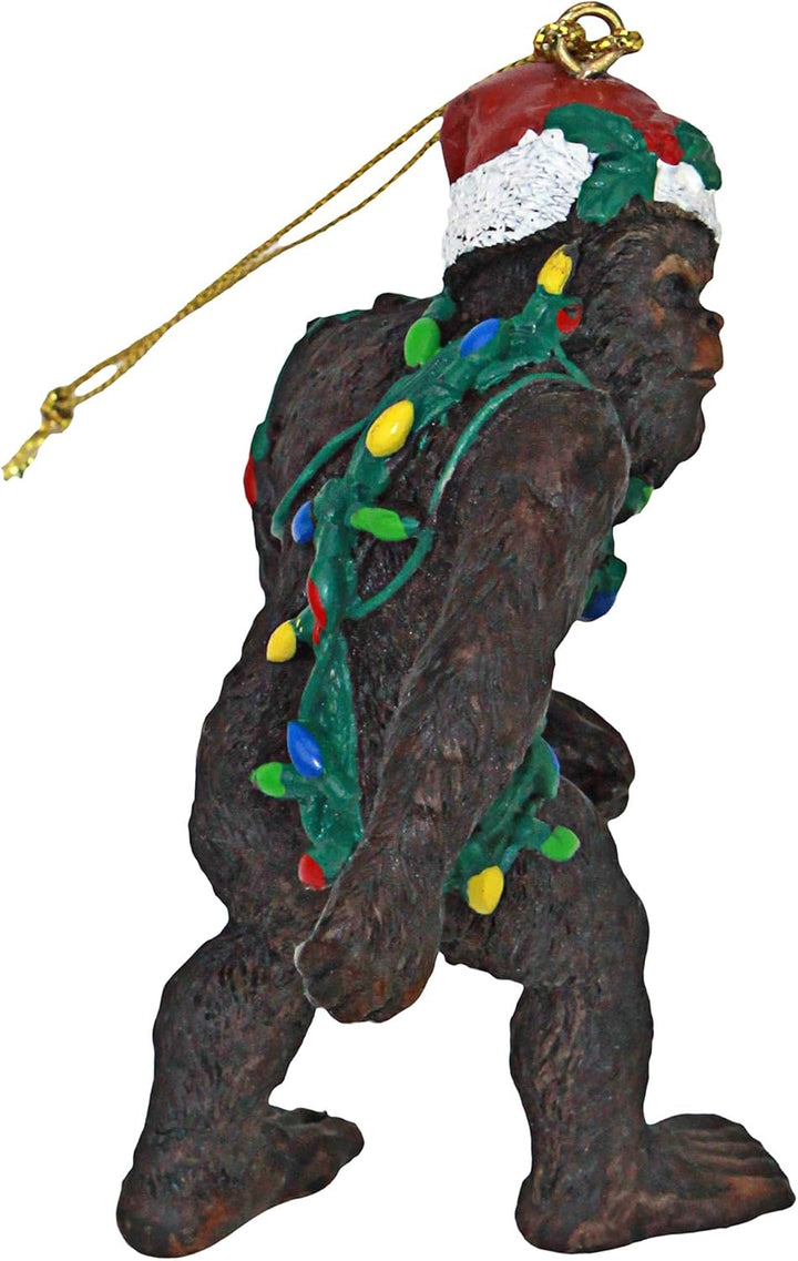 Design Toscano Bigfoot, der Weihnachts-Yeti mit Sabtas Mütze Witzige Weihnachtsbaumdeko, Polyresin,