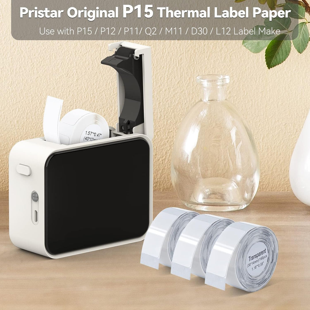Pristar P15 Thermoband, 3 Rollen 14mm x 30mm, Transparent, 210 Etiketten/Rolle, Kompatibel mit P15 E