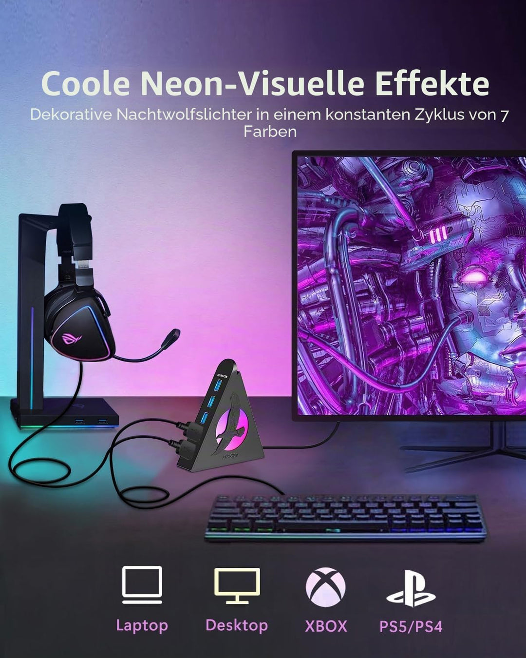 7 Ports USB Hub,JoyReken USB 3.0 verlängerung mit verlängertem 60cm Kabel,USB Verteiler für Laptop,