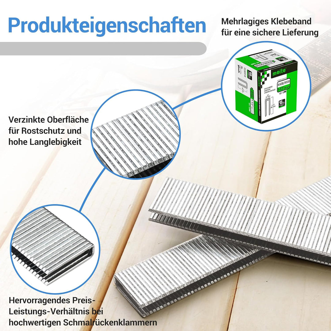 meite 18 Gauge K Series oder 90 Seires 1/4 Zoll Crown by Leg Länge 1/2 Zoll bis 1 1/2 Zoll verzinkte