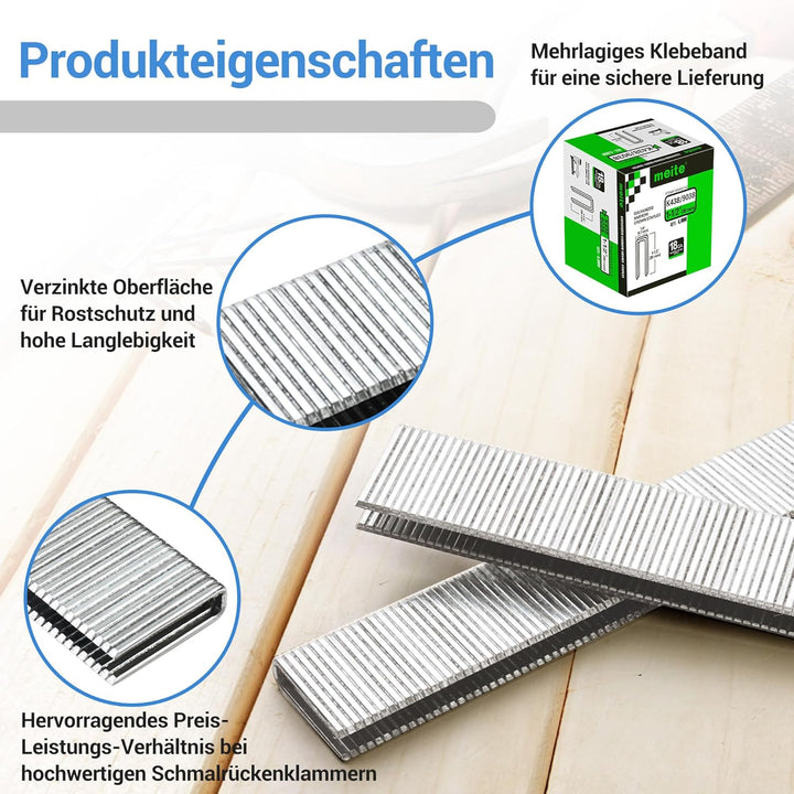 meite 18 Gauge K Series oder 90 Seires 1/4 Zoll Crown by Leg Länge 1/2 Zoll bis 1 1/2 Zoll verzinkte