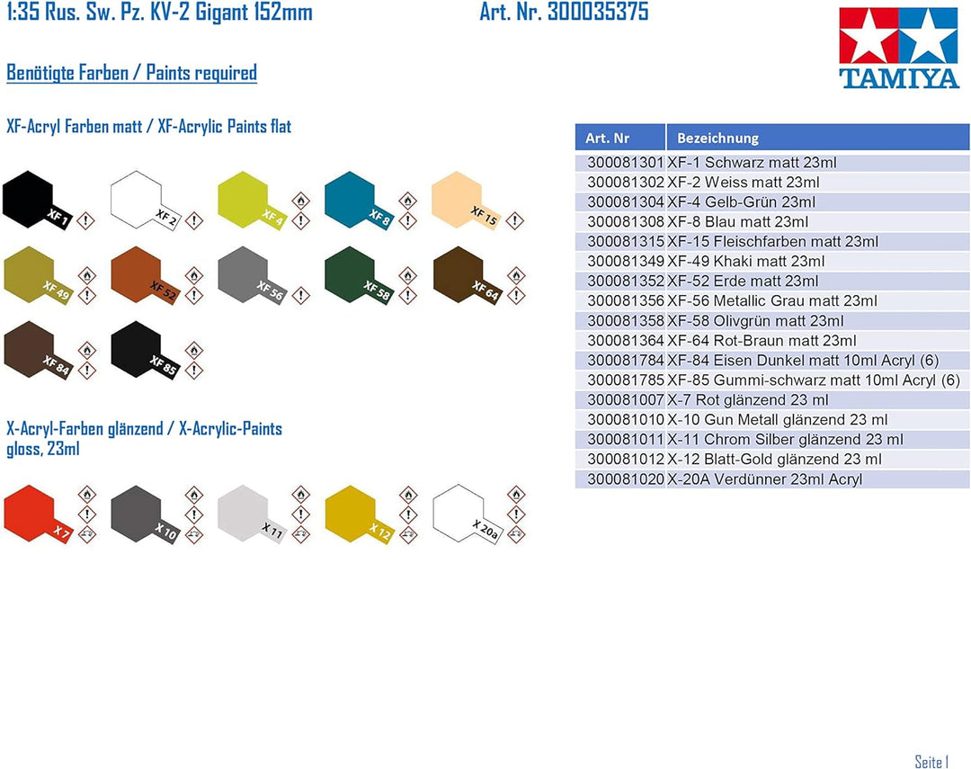Tamiya 35375 1:35 Rus. Sw. Pz. KV-2 Gigant 152mm-originalgetreue Nachbildung, Modellbau, Plastik Bau