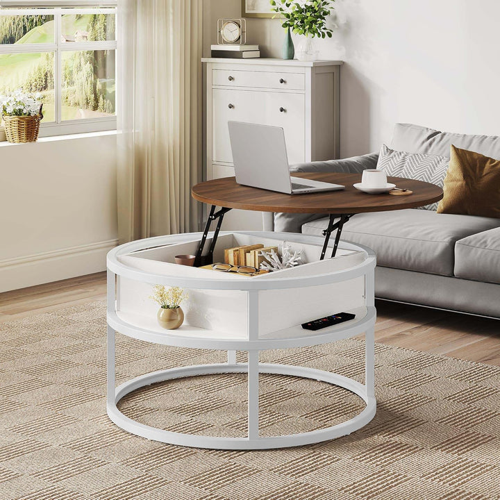 YITAHOME Couchtisch Rund mit Hebeplatte, Wohnzimmertisch mit verstecktem Ablagefach, Beistelltisch R