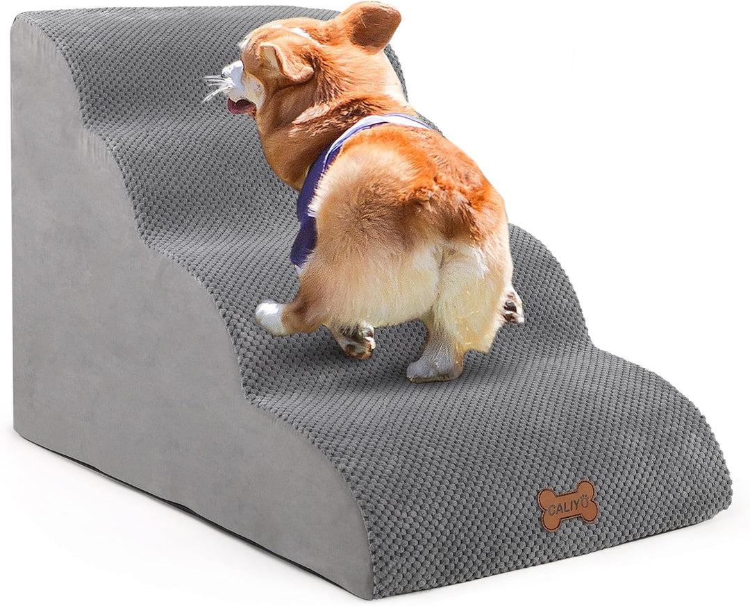 CALIYO Hundetreppe 4 Stufen，Hundetreppe für Kleine Hunde,Treppe für Hunde aus Hochdichtem Schwamm,Ha