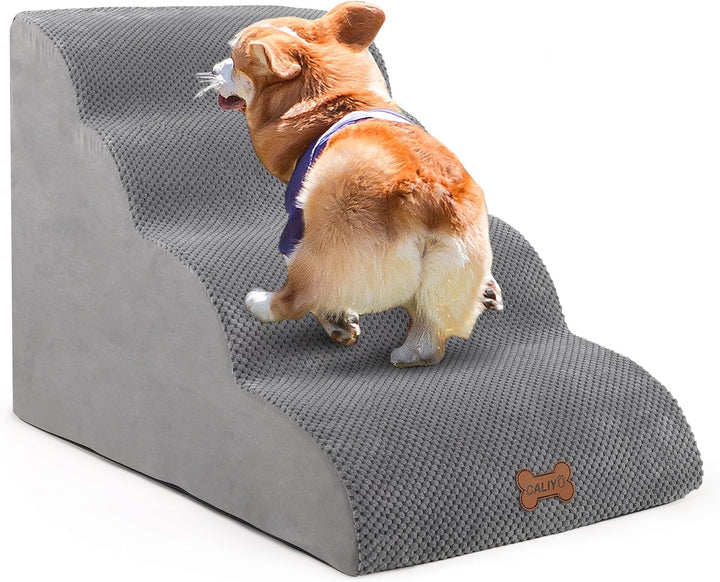 CALIYO Hundetreppe 4 Stufen，Hundetreppe für Kleine Hunde,Treppe für Hunde aus Hochdichtem Schwamm,Ha