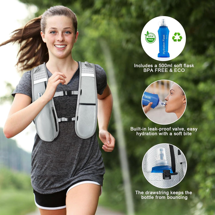 Nextyu Laufweste Damen und Herren, Trinkweste mit Trinkflasche Soft 500ML & Handytasche, Trinkrucksa