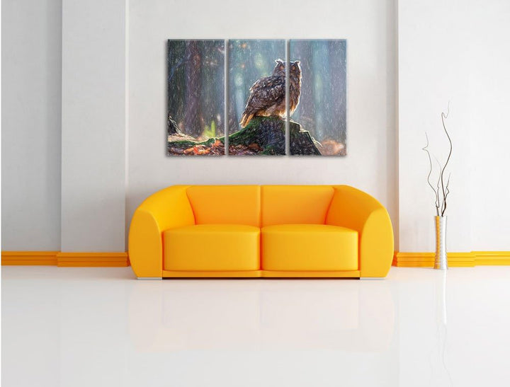 Pixxprint Eule auf dem Baumstamm als Leinwandbild/Grösse: 3 Teilig (120x80 cm) cm/Wandbild/Kunstdruc
