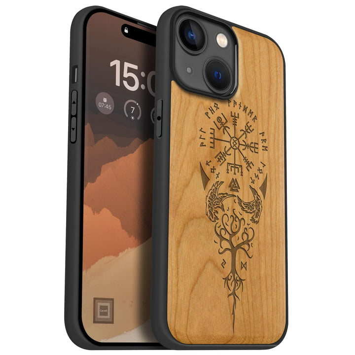Carveit Holz Cover für iPhone 15 hülle, Kompatibel mit Magsafe Silikon Stossfeste Cover, Magnetisch