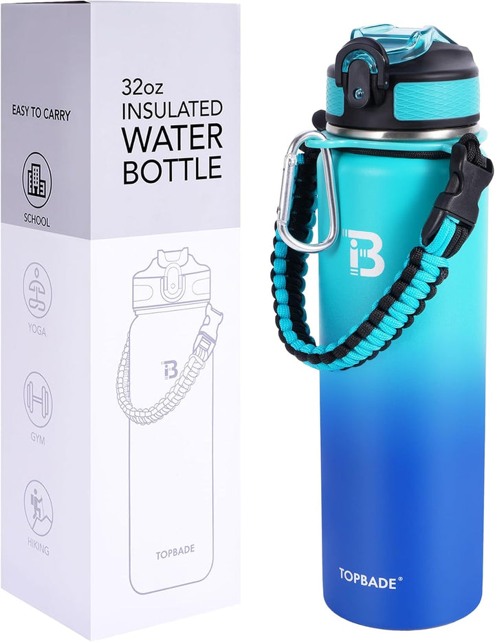Edelstahl Trinkflasche 1000ml 2 Deckel(mit Strohhalm/Chug), Isolierte Wasserflasche 1Liter, Auslaufs