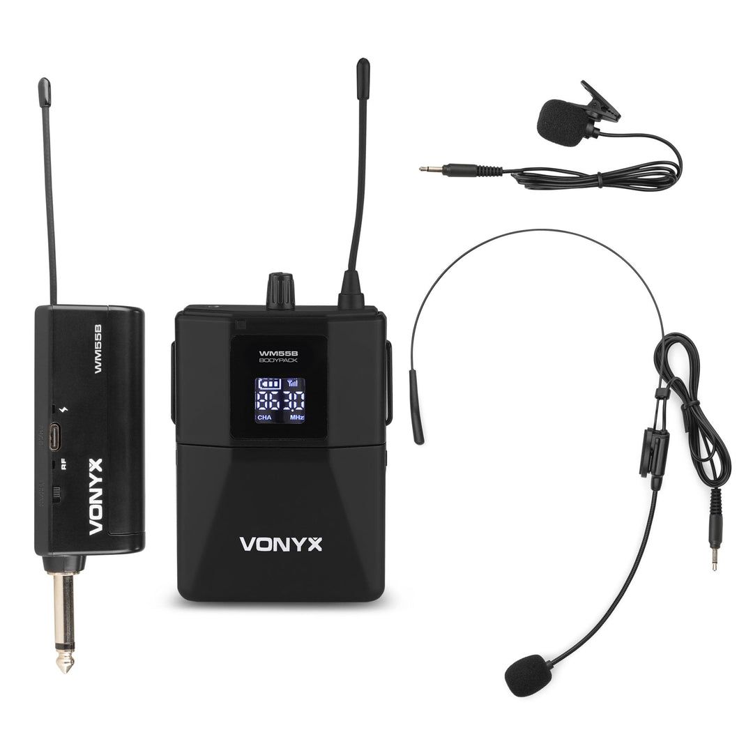 Vonyx WM55B Funkmikrofon Set, Headset Mikrofon und Lavalier Mikrofon Kabellos mit Plug-in-Empfänger,