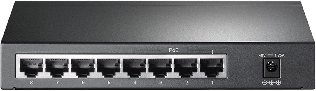 TP-Link TL-SG1008P 8 Port PoE Switch mit 4 PoE+ Ports (64 Watt, IEEE-802.3af/at PoE,lüfterlos, Plug-