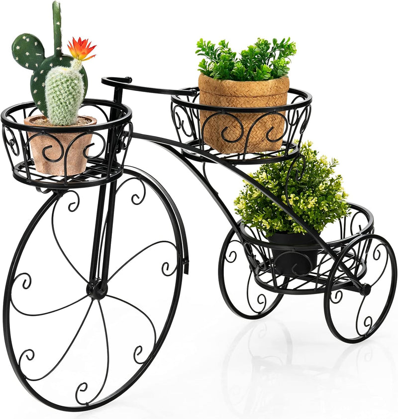 RELAX4LIFE Blumenständer Metall, Pflanzenregal Fahrrad Form, Pflanzenständer mit 3 Körben, Blumenreg