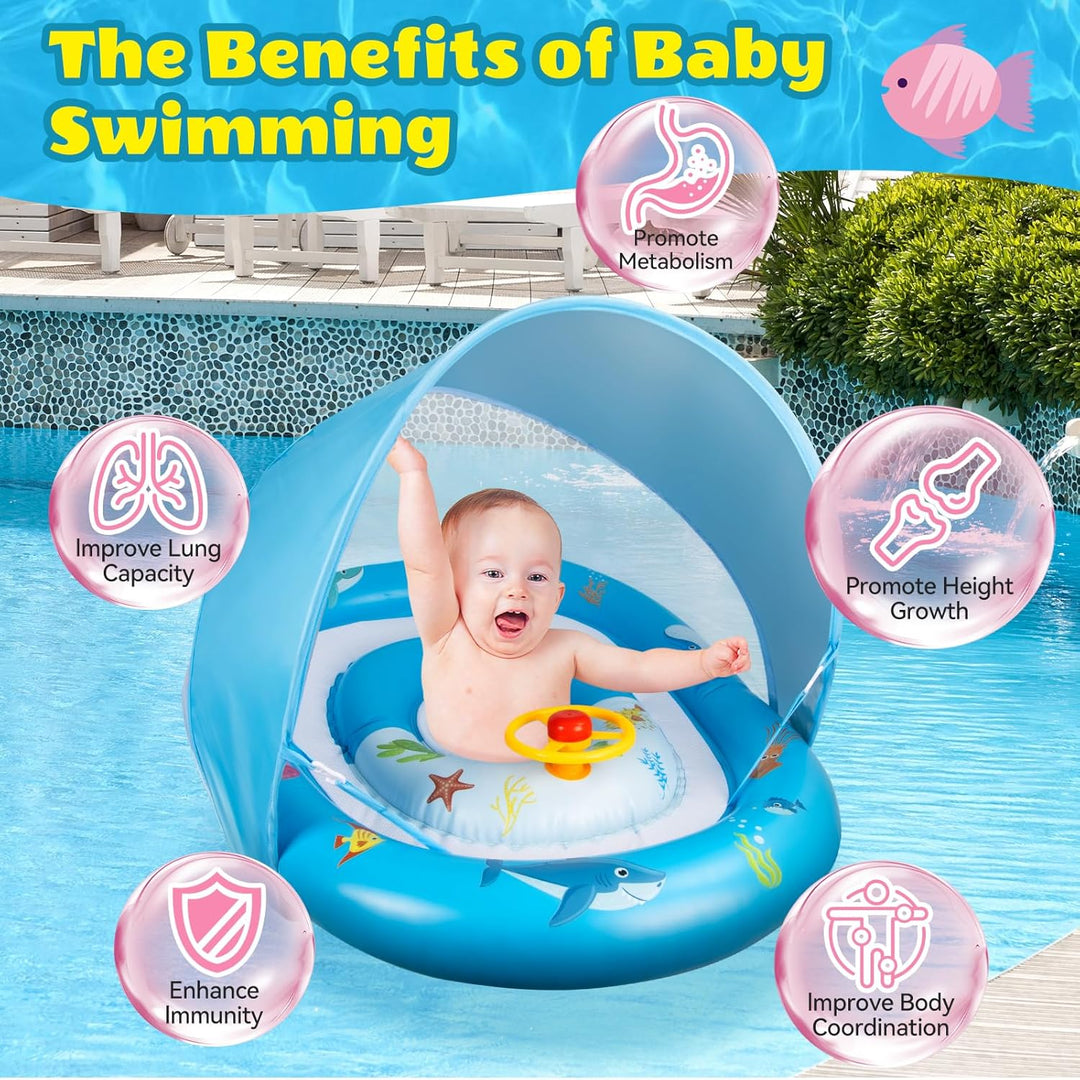 Schwimmring Baby mit Sonnendach Abnehmbarem Ninonly Mitwachsende Schwimmhilfe für Babys ab 3-36 Mona