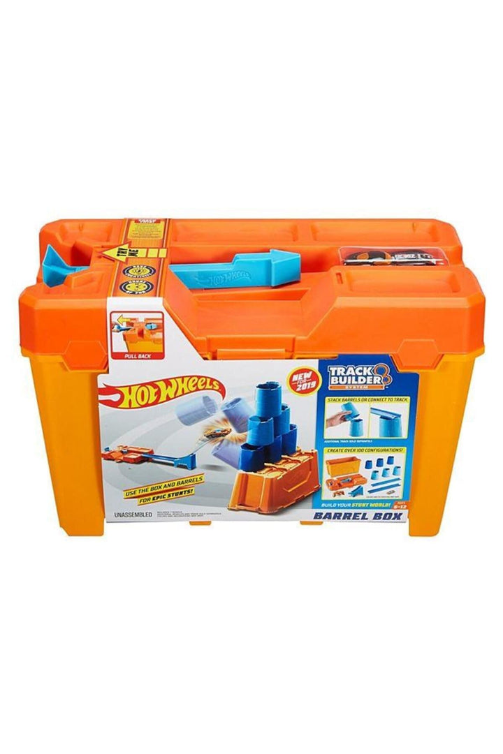 Hot Wheels GCF91 - Track Builder Fässer-Stunt Box und Starter, Spielzeug Autorennbahn ab 6 Jahren TR