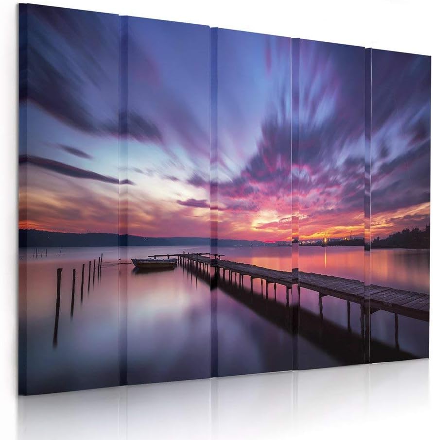 Feeby Frames, Leinwandbild Bilder Wand Bild - 5 Teile - Wandbilder Kunstdruck (Sonnenuntergang, ORAN
