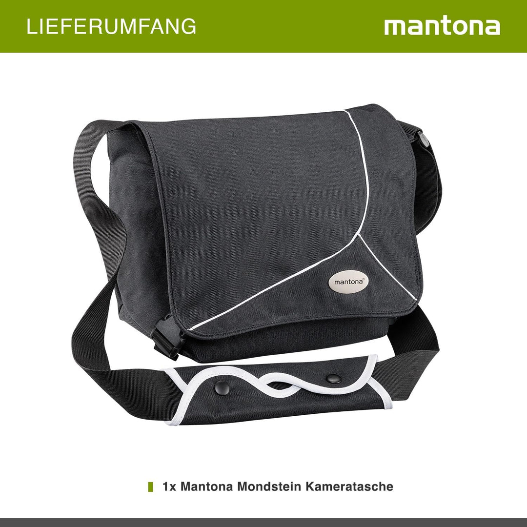 Mantona 111061 Mondstein SLR-Kameratasche (Messenger Bag, Universaltasche) schwarz/weiss