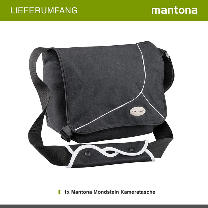 Mantona 111061 Mondstein SLR-Kameratasche (Messenger Bag, Universaltasche) schwarz/weiss