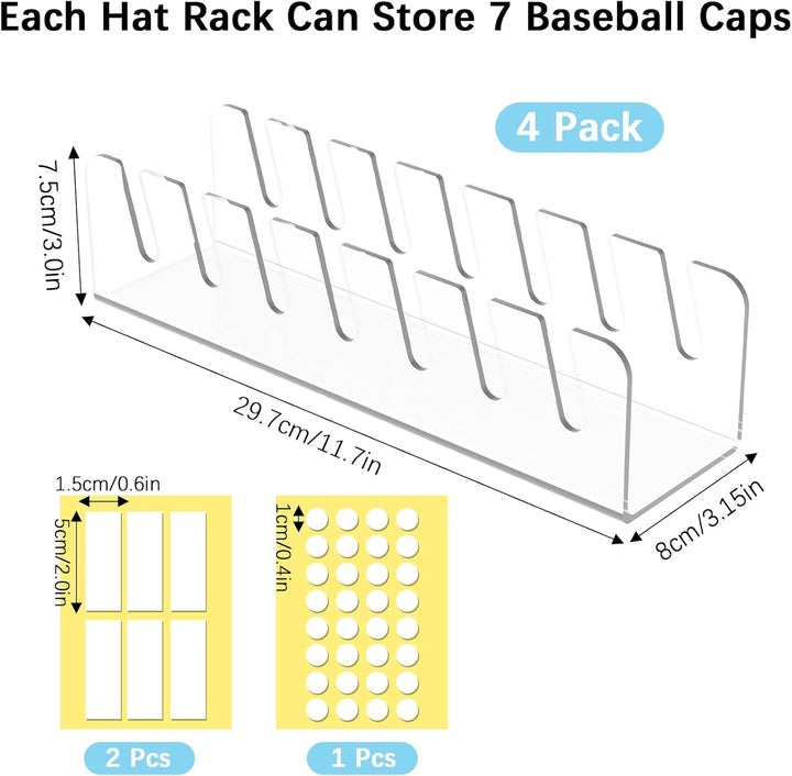 4 Stück Cap Halter, Acryl Cap Organizer Fasst 28 Baseballkappen, Desktop Kappenhalter Keine Installa