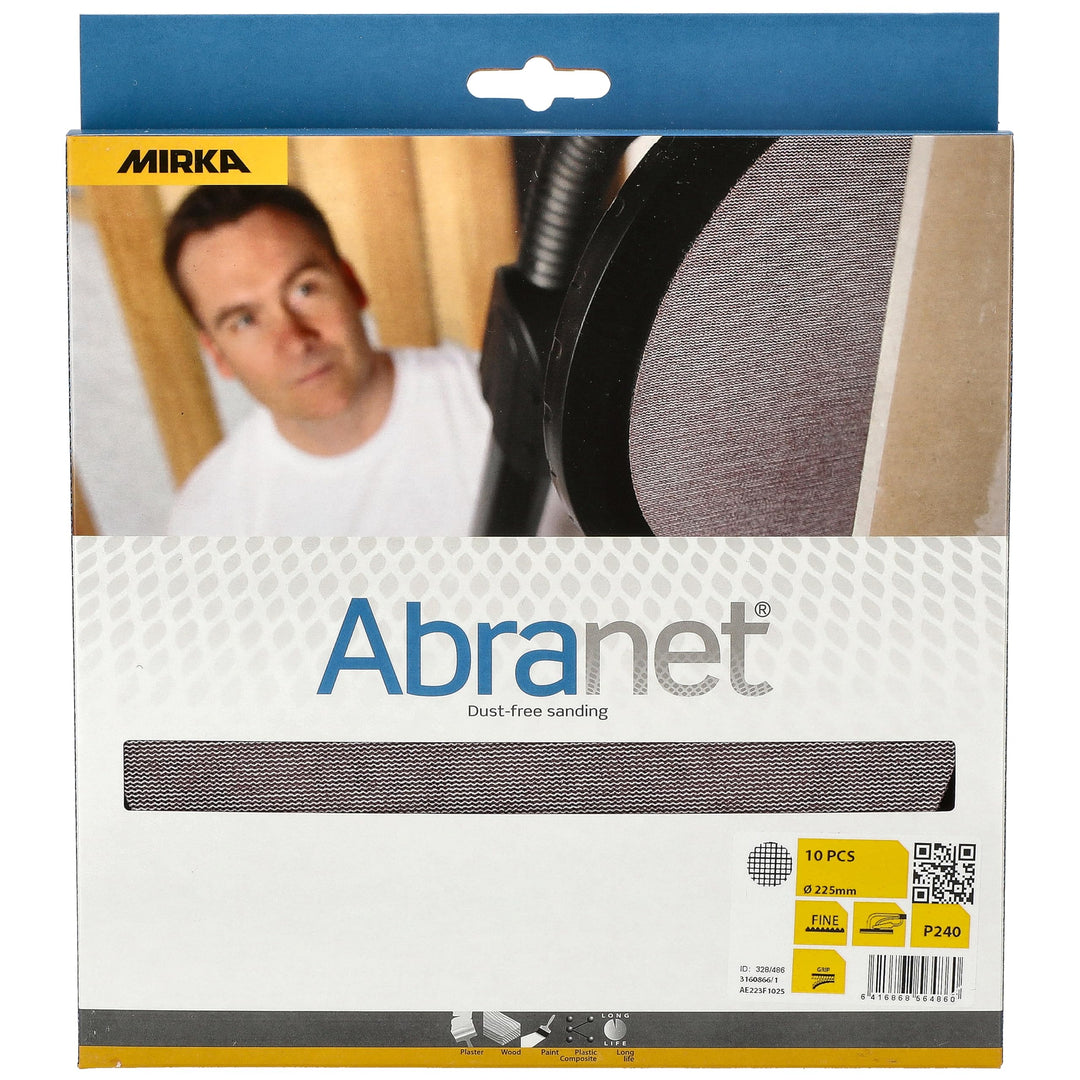 Mirka Abranet® Netz-Schleifscheiben (Ø 225 mm), Profi-Schleifgitter mit P240 Körnung und Klett, für