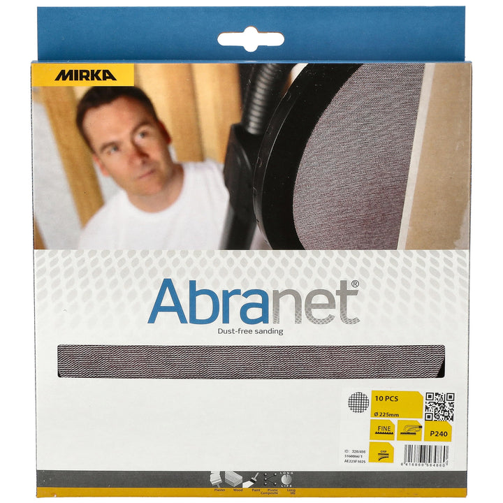 Mirka Abranet® Netz-Schleifscheiben (Ø 225 mm), Profi-Schleifgitter mit P240 Körnung und Klett, für