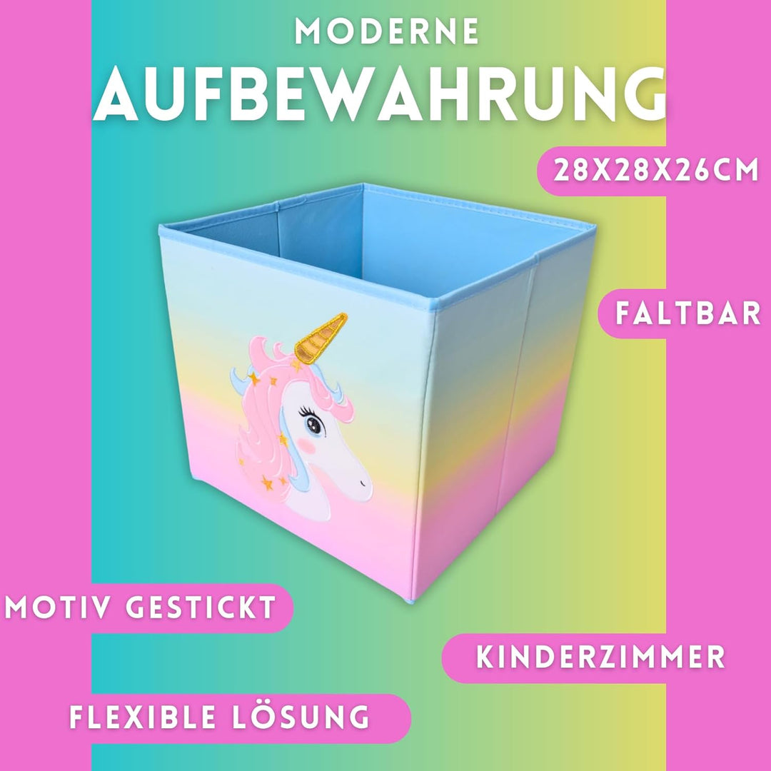 TE-Trend Einhorn Motiv Regal Aufbewahrungsbox Kinder Kinderzimmer Faltbox Aufbewahrungskorb bestickt