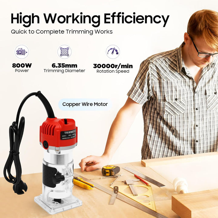MINRS Oberfräse 800W Holzfräse Elektrische, Oberfräse Trimmer Einhandfräse 6,35mm Durchmesser Kanten