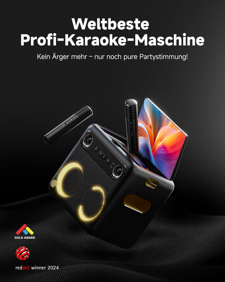 Karaoke-Maschine für Erwachsene – mit Songtextanzeige, 64 GB Karaoke-Tablet, 2 kabellose Mikrofone,