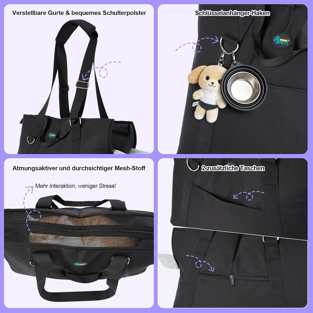 Ownpets Grosse Hundetragetasche, Träger mit Taschen für Mittelgrosse Welpen, Flugzeuggenehmigt, Pass