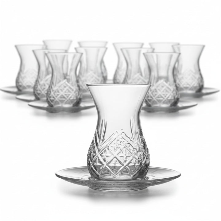 by Pasabahce Timeless Teegläser 170ml, 12er Set, Gläser aus Kristallglas, Facettenschliff, spülmasch