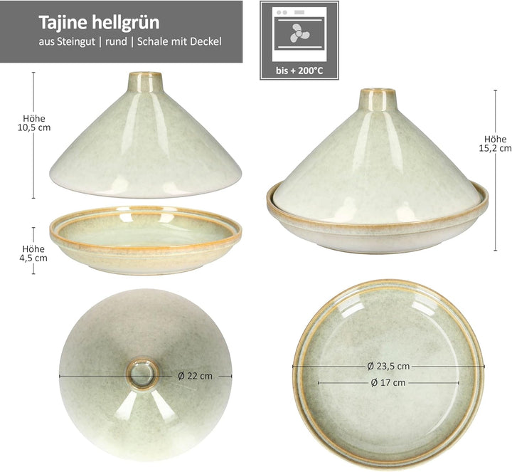 MamboCat Tajine aus Steingut hellgrün I orientalische Schmorform mit Deckel I mediterrane Servier- &