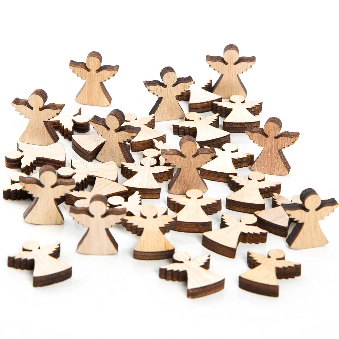 Logbuch-Verlag Engel Streudeko, 30 Stück: Mini Holzteile Set, Kleine Schutzengel aus Holz, Glücksbri