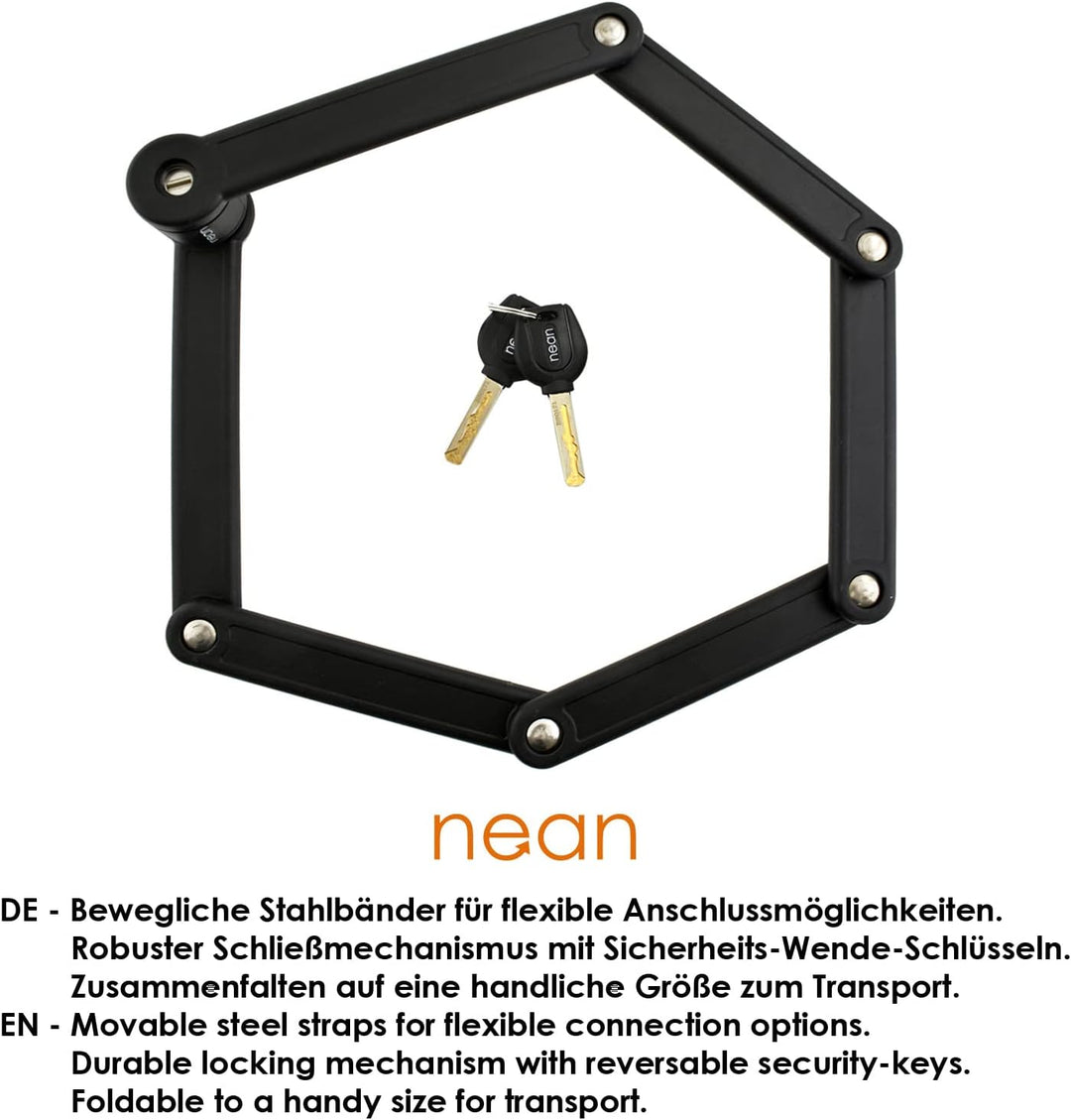 nean Fahrrad Faltschloss, Fahrradschloss mit Halterung, Klappschloss, Gelenkschloss, aus gehärtetem