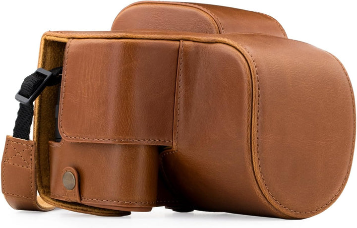 MegaGear Panasonic Lumix DC-FZ80, FZ82 Ever Ready Leder Kamera-Case mit Trageriemen und Batteriezuga