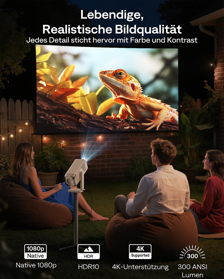Aurzen Boom Air Mini Beamer mit Google TV&NetfIix, 4K Unterstützt, Aufladbar via USB-C, Smart Projek