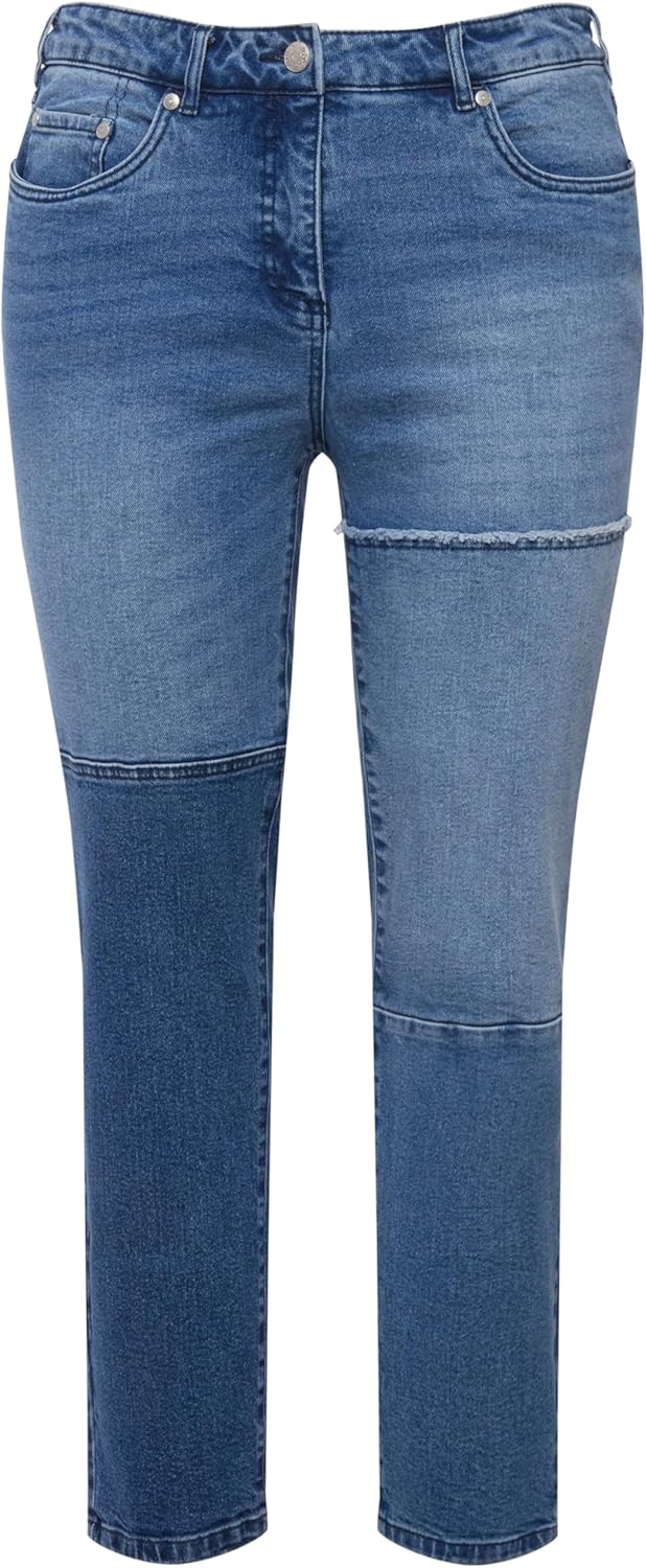 Ulla Popken Damen Denim mit Patch Jeans 32W / 32L Blue Denim, 32W / 32L Blue Denim