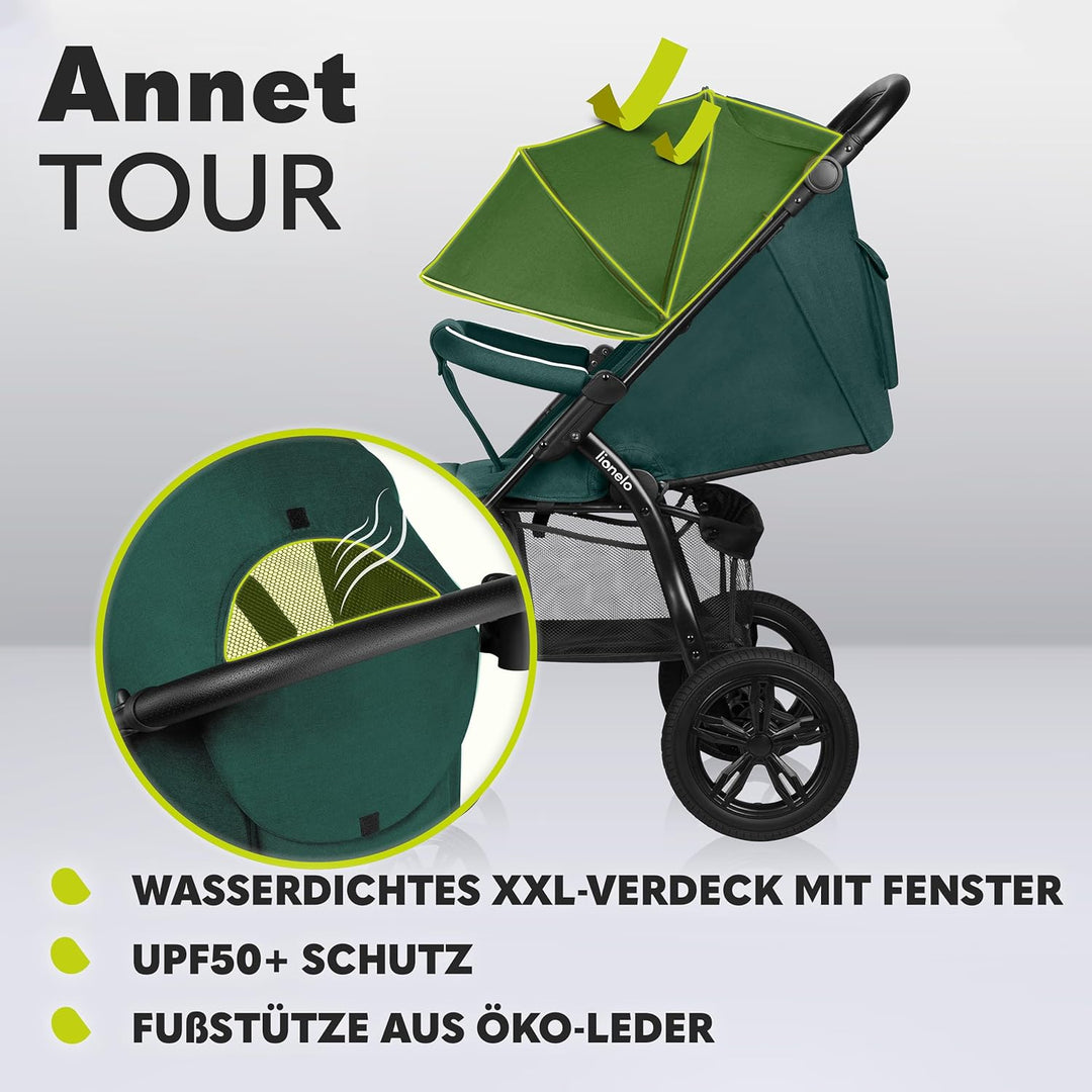 LIONELO Annet Tour Kinderwagen bis 22 kg, verstellbarer Griff, zusammenklappbar, verstellbare Rücken