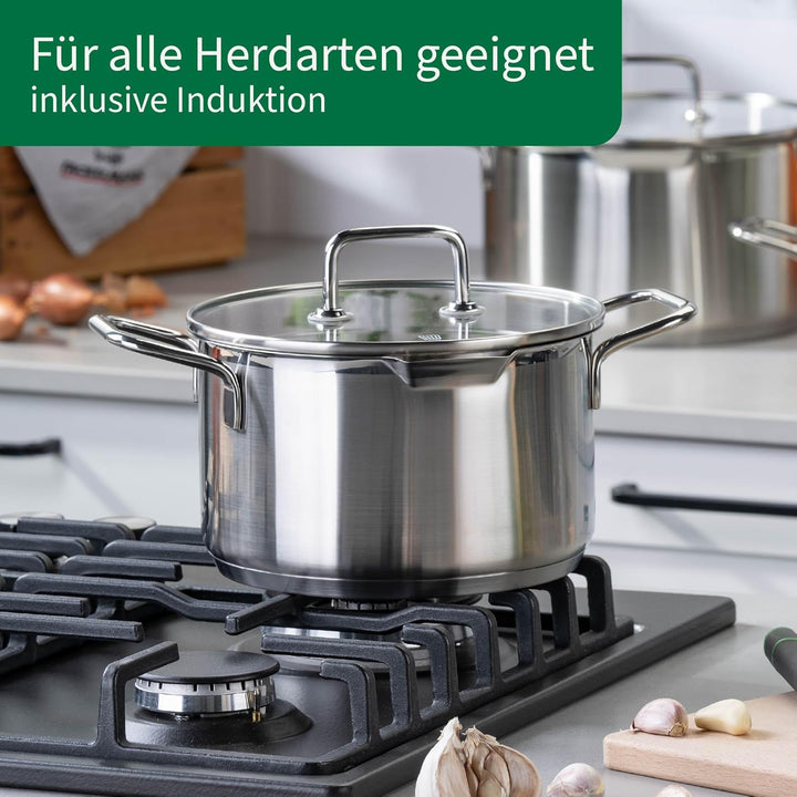 Fackelmann Chefkoch Kochtopf mit Glasdeckel Ø20cm & 3.6L Nürnberg – Aus Premium Edelstahl mit Alumin