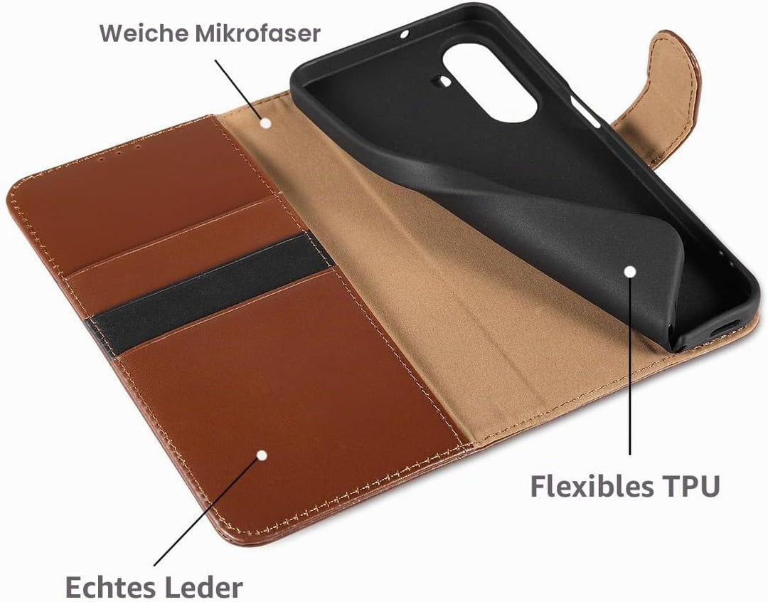 LENSUN Echtleder Hülle für Samsung Galaxy A17 5G, Handyhülle [Echtes Leder][RFID Schutz][Multi-Walle