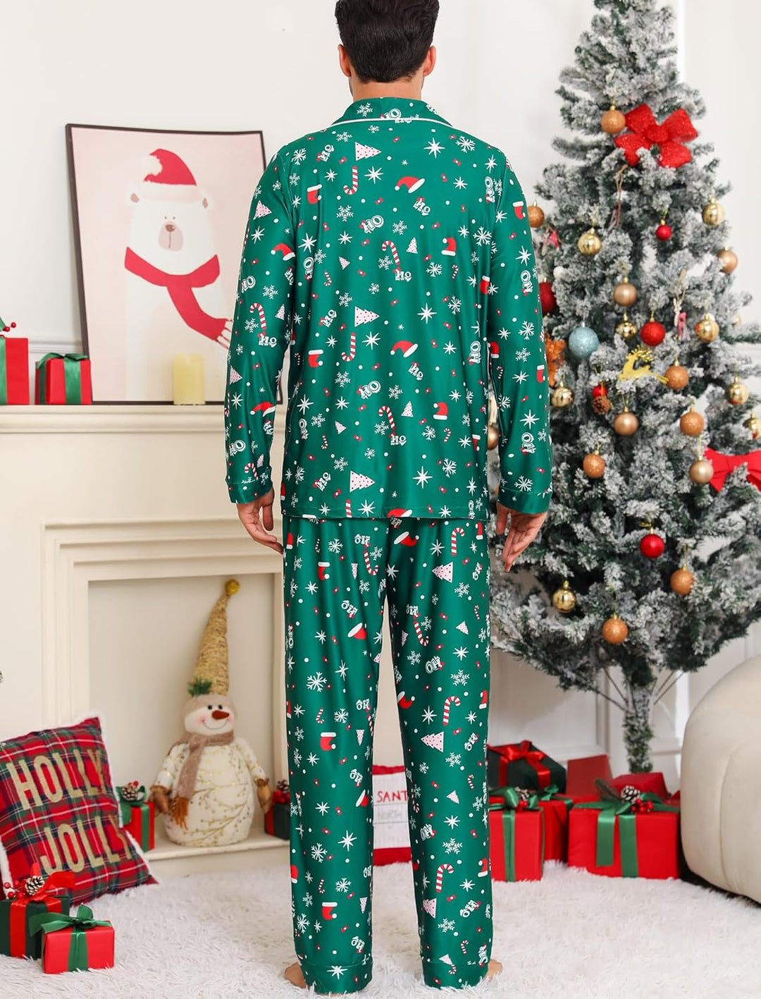 ENJOYNIGHT Weihnachtspyjama Paare Schlafanzug Weihnachten Partner Pyjama Set Langarm Knopfleiste Nac