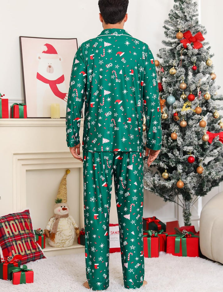 ENJOYNIGHT Weihnachtspyjama Paare Schlafanzug Weihnachten Partner Pyjama Set Langarm Knopfleiste Nac