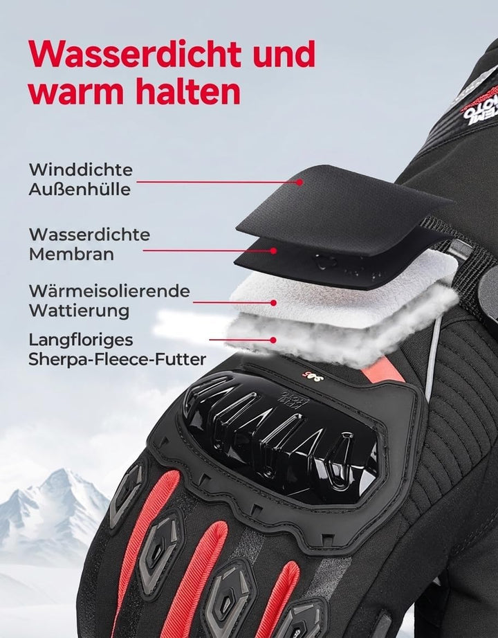 KEMIMOTO Winter Motorradhandschuhe, geprüfte Motorradhandschuhe,Motorrad Handschuhe Winter, Touchscr